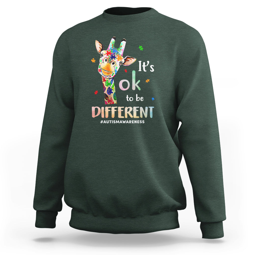 Giraffe Autism Sweatshirt It's Ok To Be Different Jigsaw Puzzle - Wonder Print Shop