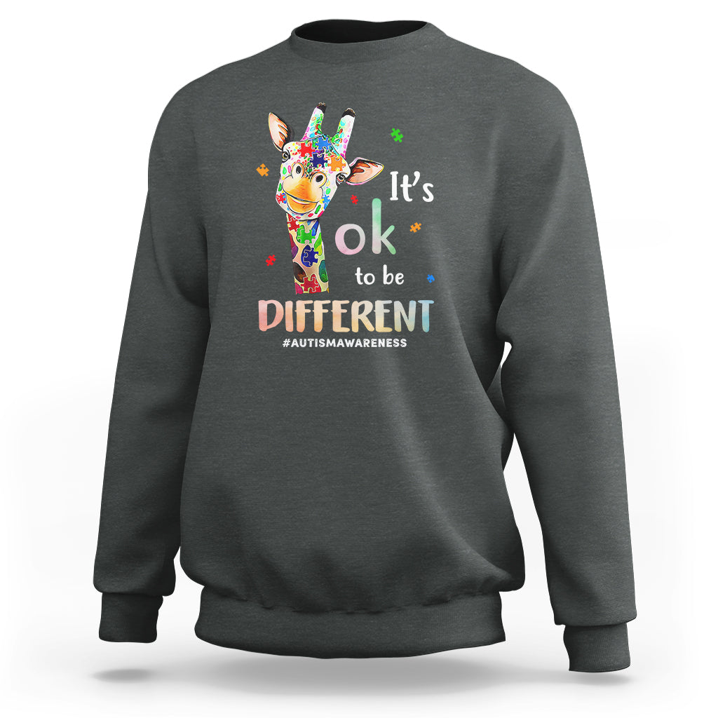 Giraffe Autism Sweatshirt It's Ok To Be Different Jigsaw Puzzle - Wonder Print Shop