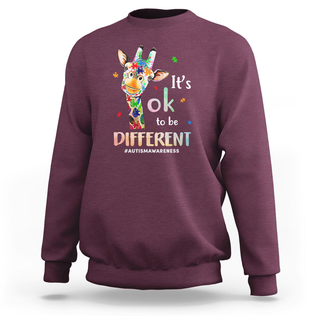 Giraffe Autism Sweatshirt It's Ok To Be Different Jigsaw Puzzle - Wonder Print Shop