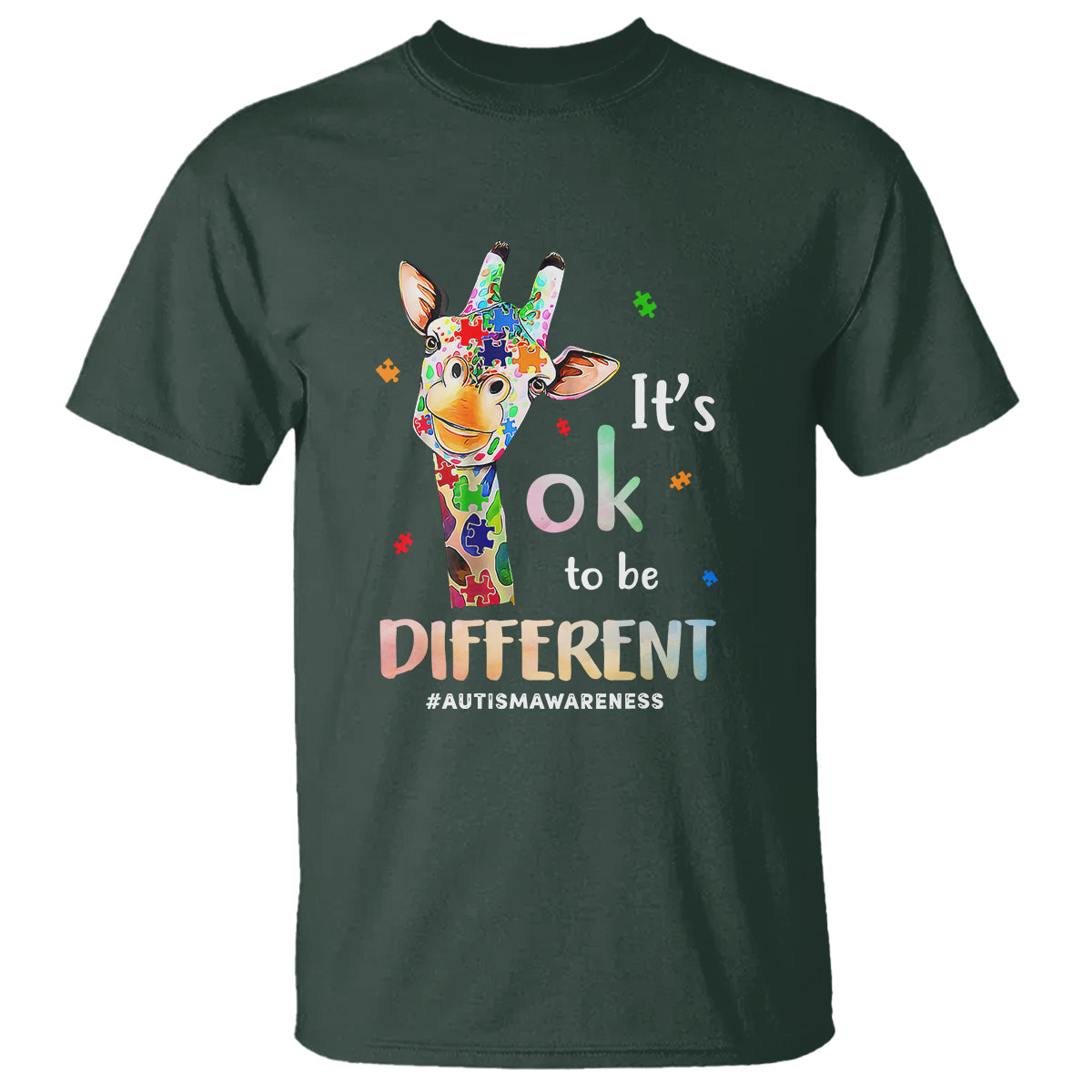 Giraffe Autism T Shirt It's Ok To Be Different Jigsaw Puzzle - Wonder Print Shop