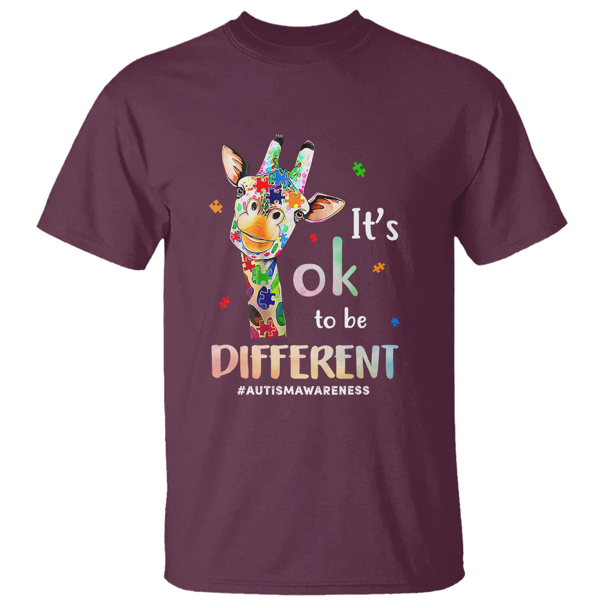 Giraffe Autism T Shirt It's Ok To Be Different Jigsaw Puzzle - Wonder Print Shop