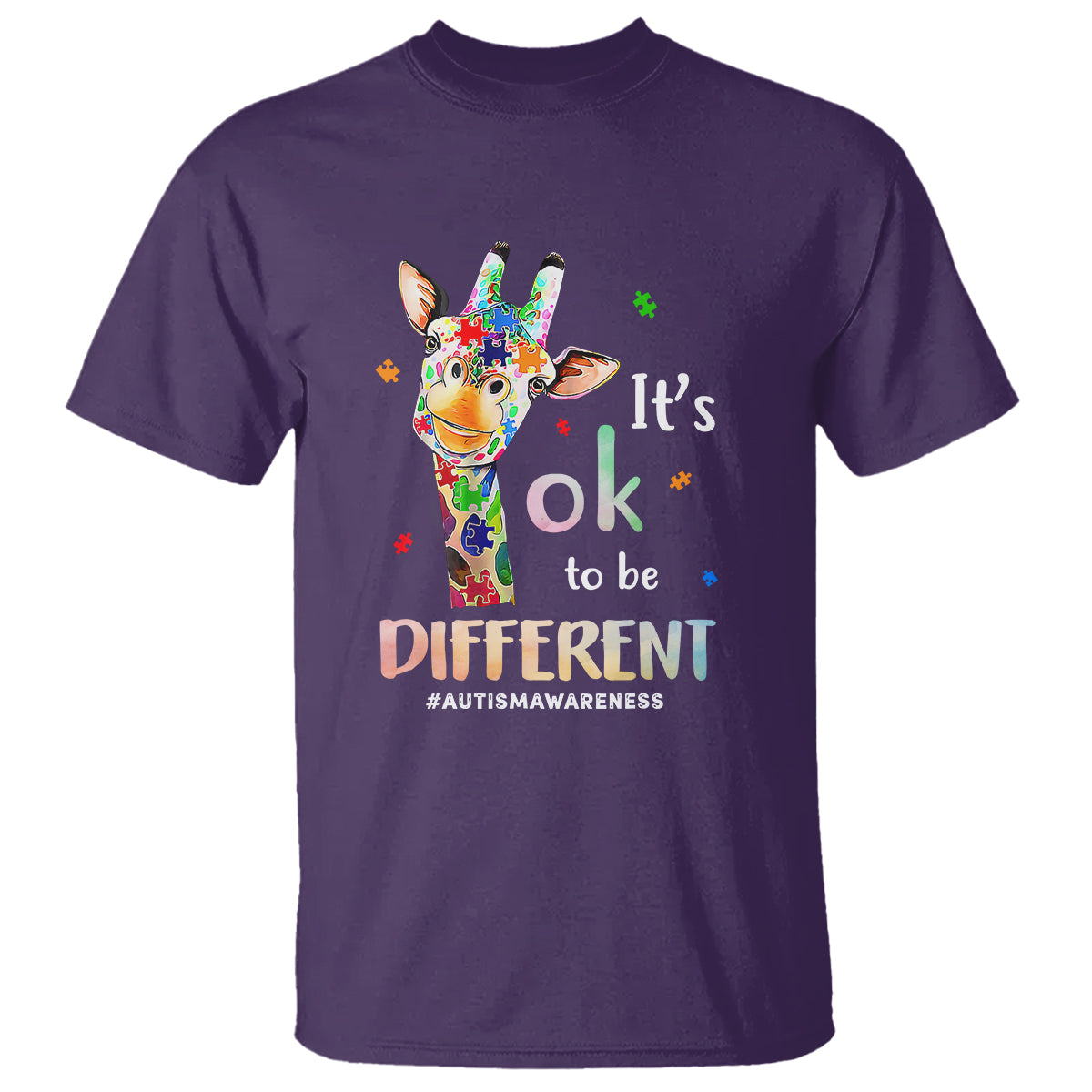 Giraffe Autism T Shirt It's Ok To Be Different Jigsaw Puzzle - Wonder Print Shop