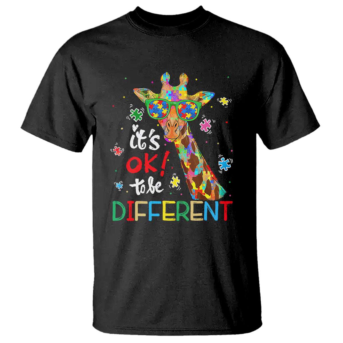 Giraffe Autism T Shirt It's Ok To Be Different - Wonder Print Shop