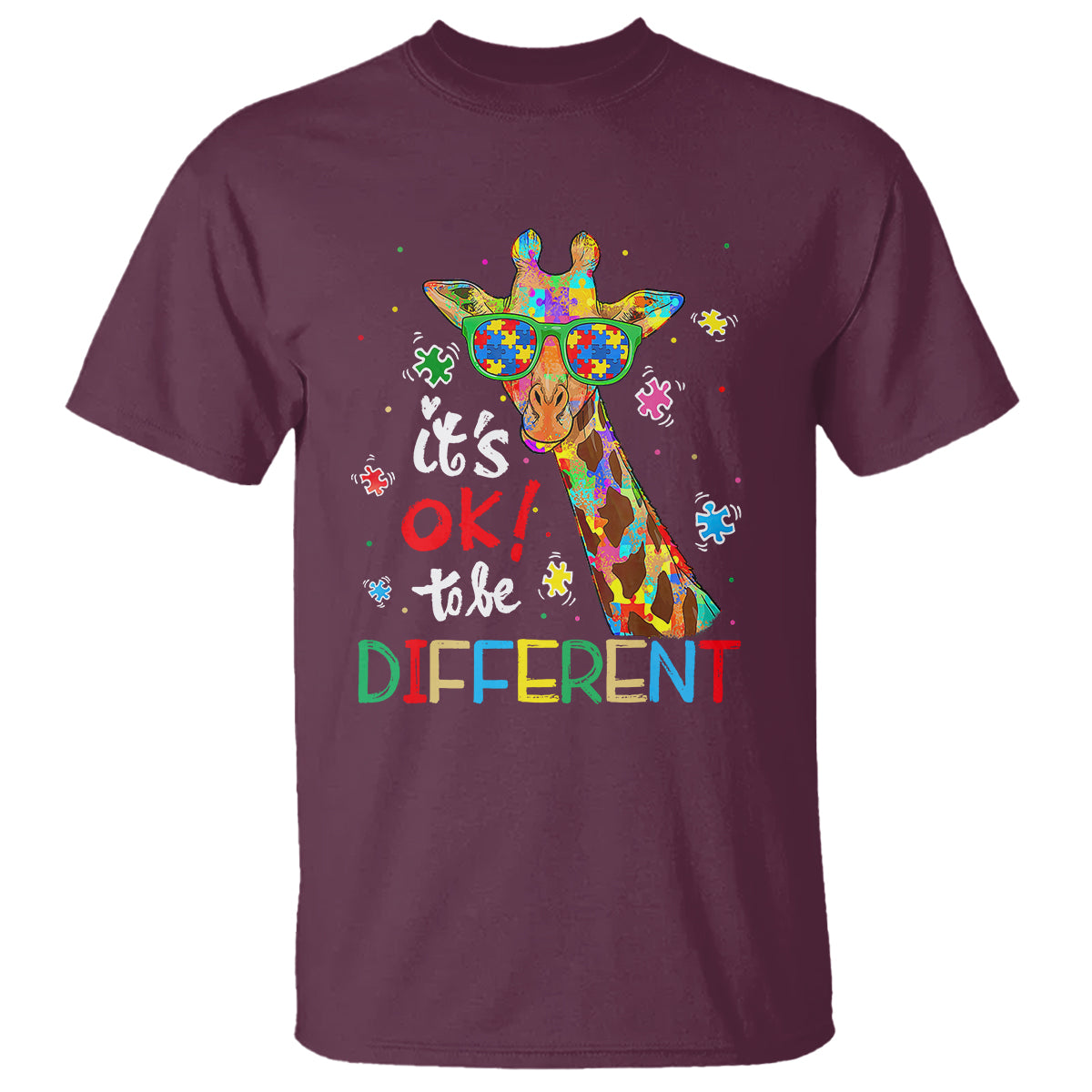 Giraffe Autism T Shirt It's Ok To Be Different - Wonder Print Shop