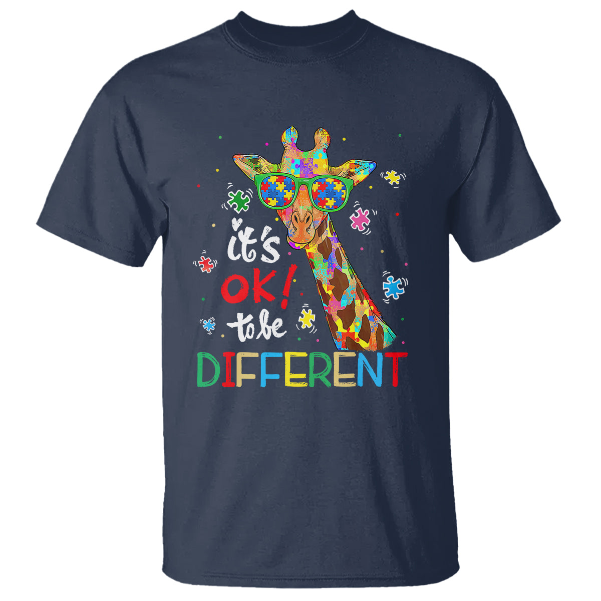 Giraffe Autism T Shirt It's Ok To Be Different - Wonder Print Shop