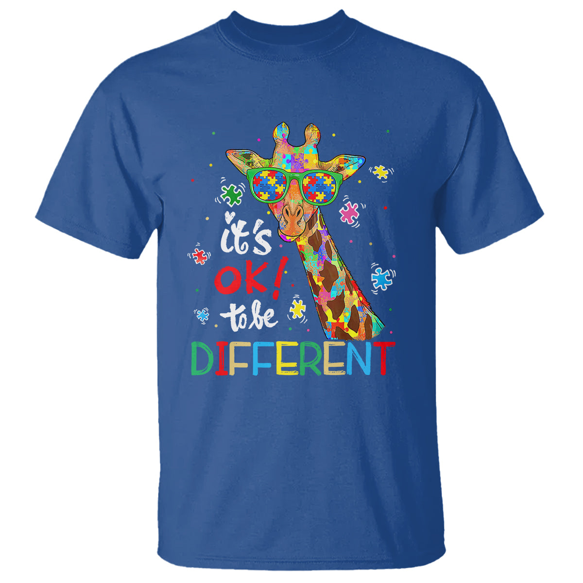 Giraffe Autism T Shirt It's Ok To Be Different - Wonder Print Shop