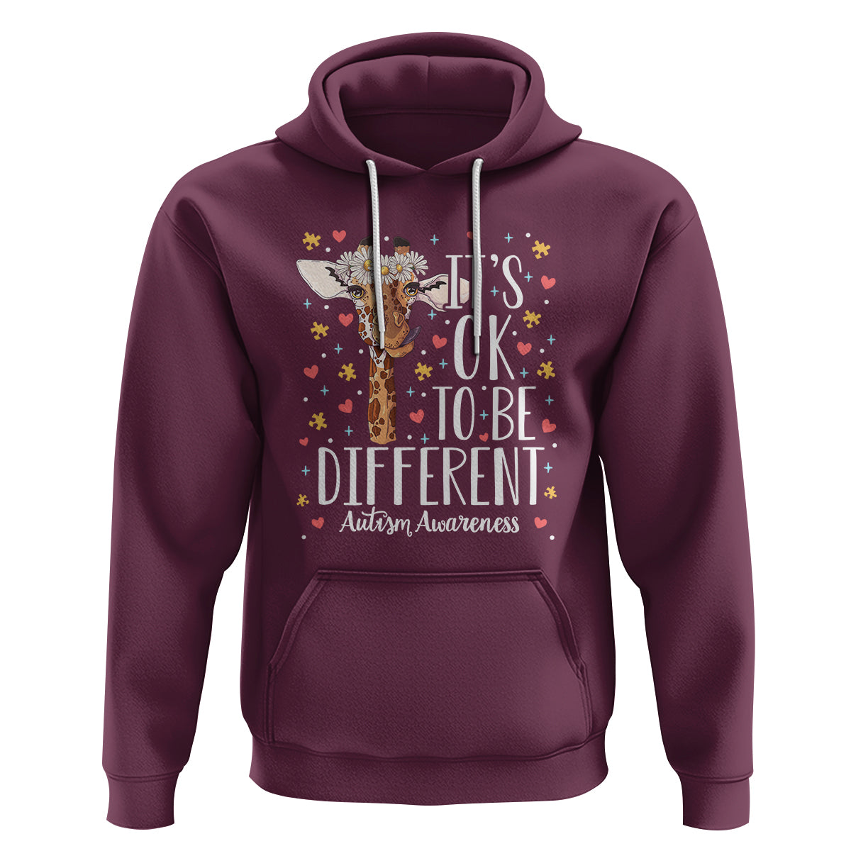Giraffe Autism Hoodie Its Ok To Be Different Cute Floral - Wonder Print Shop