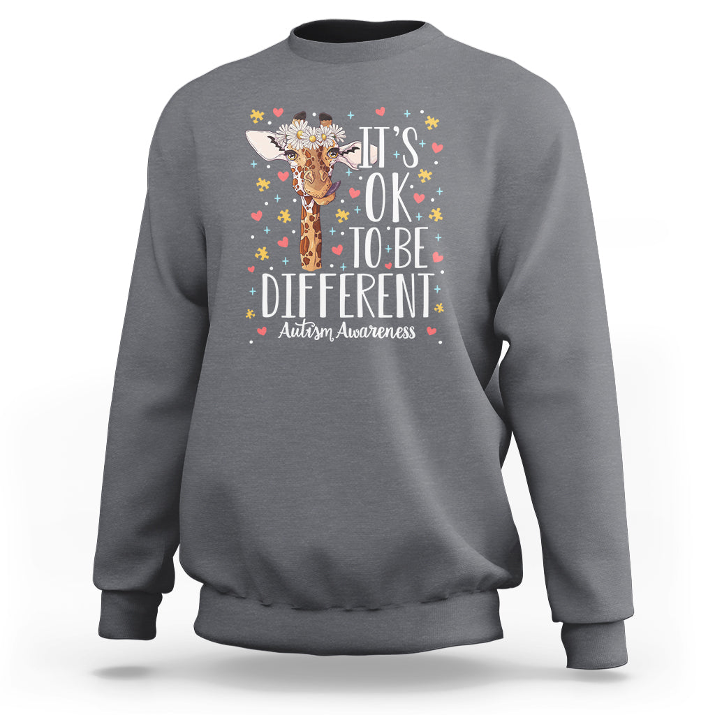 Giraffe Autism Sweatshirt Its Ok To Be Different Cute Floral - Wonder Print Shop