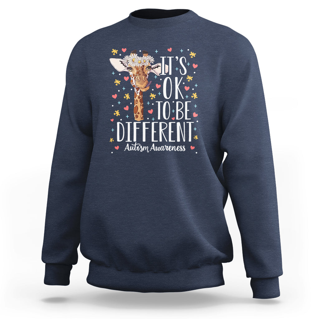 Giraffe Autism Sweatshirt Its Ok To Be Different Cute Floral - Wonder Print Shop
