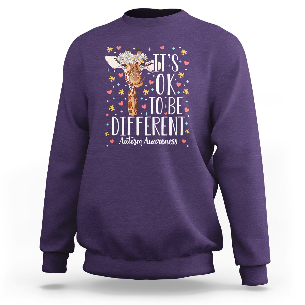 Giraffe Autism Sweatshirt Its Ok To Be Different Cute Floral - Wonder Print Shop