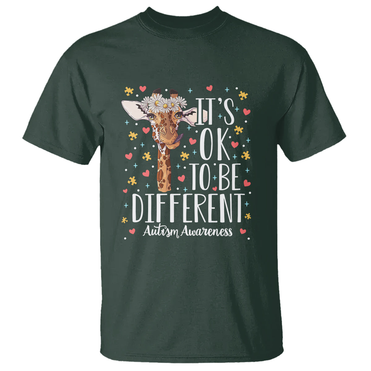 Giraffe Autism T Shirt Its Ok To Be Different Cute Floral - Wonder Print Shop