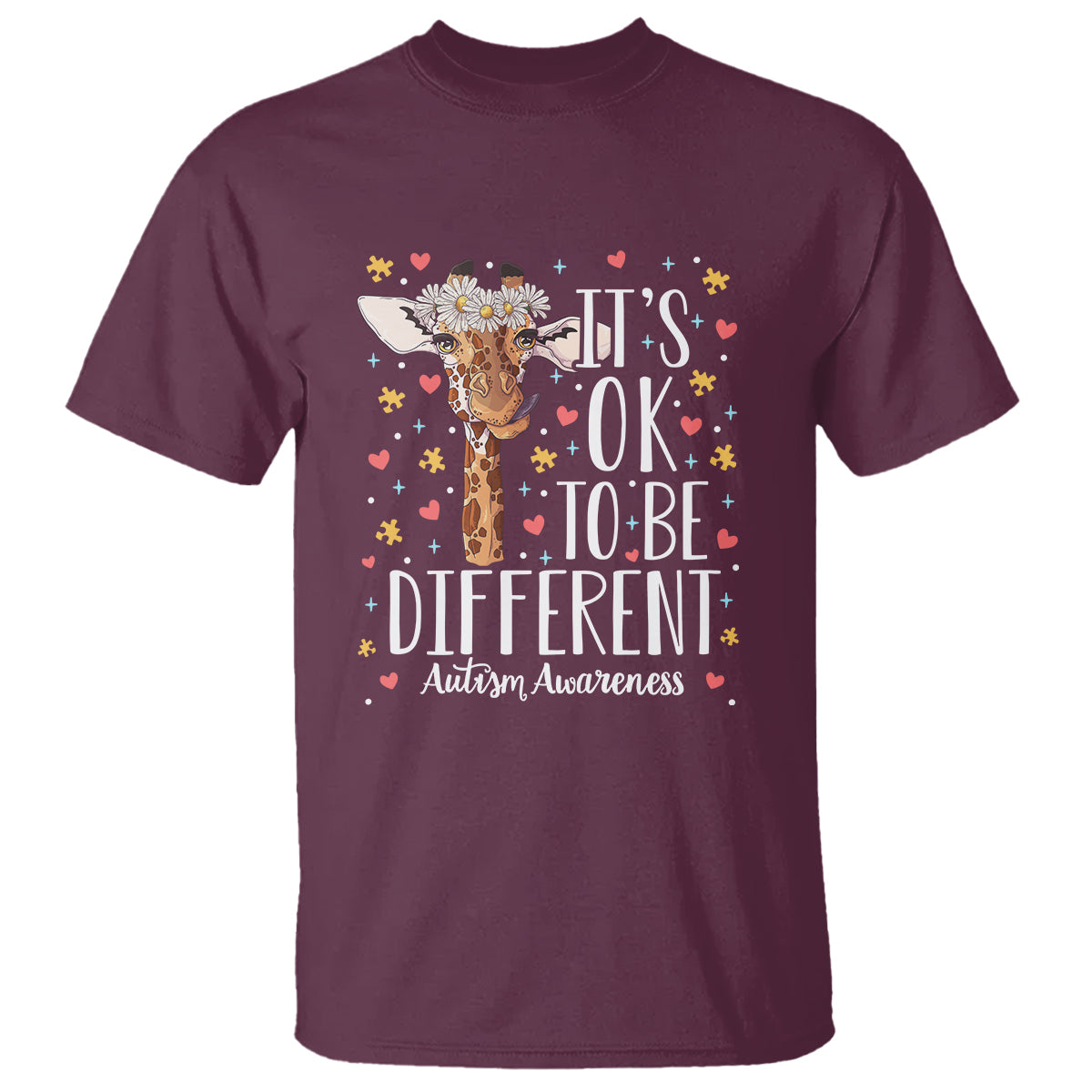 Giraffe Autism T Shirt Its Ok To Be Different Cute Floral - Wonder Print Shop