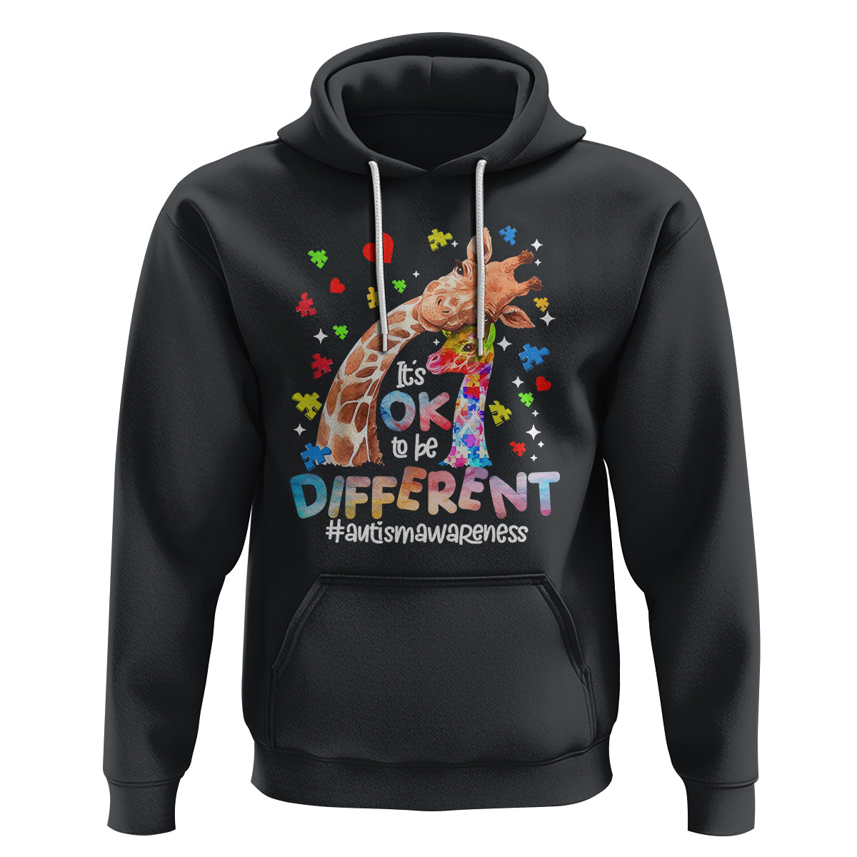 Giraffe Autism Hoodie It's Ok To Be Different Cute Mom And Baby - Wonder Print Shop