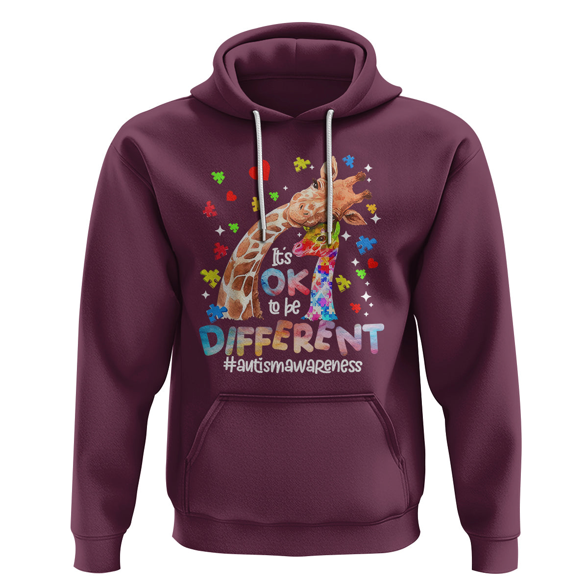 Giraffe Autism Hoodie It's Ok To Be Different Cute Mom And Baby - Wonder Print Shop