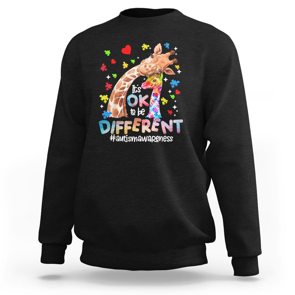 Giraffe Autism Sweatshirt It's Ok To Be Different Cute Mom And Baby - Wonder Print Shop