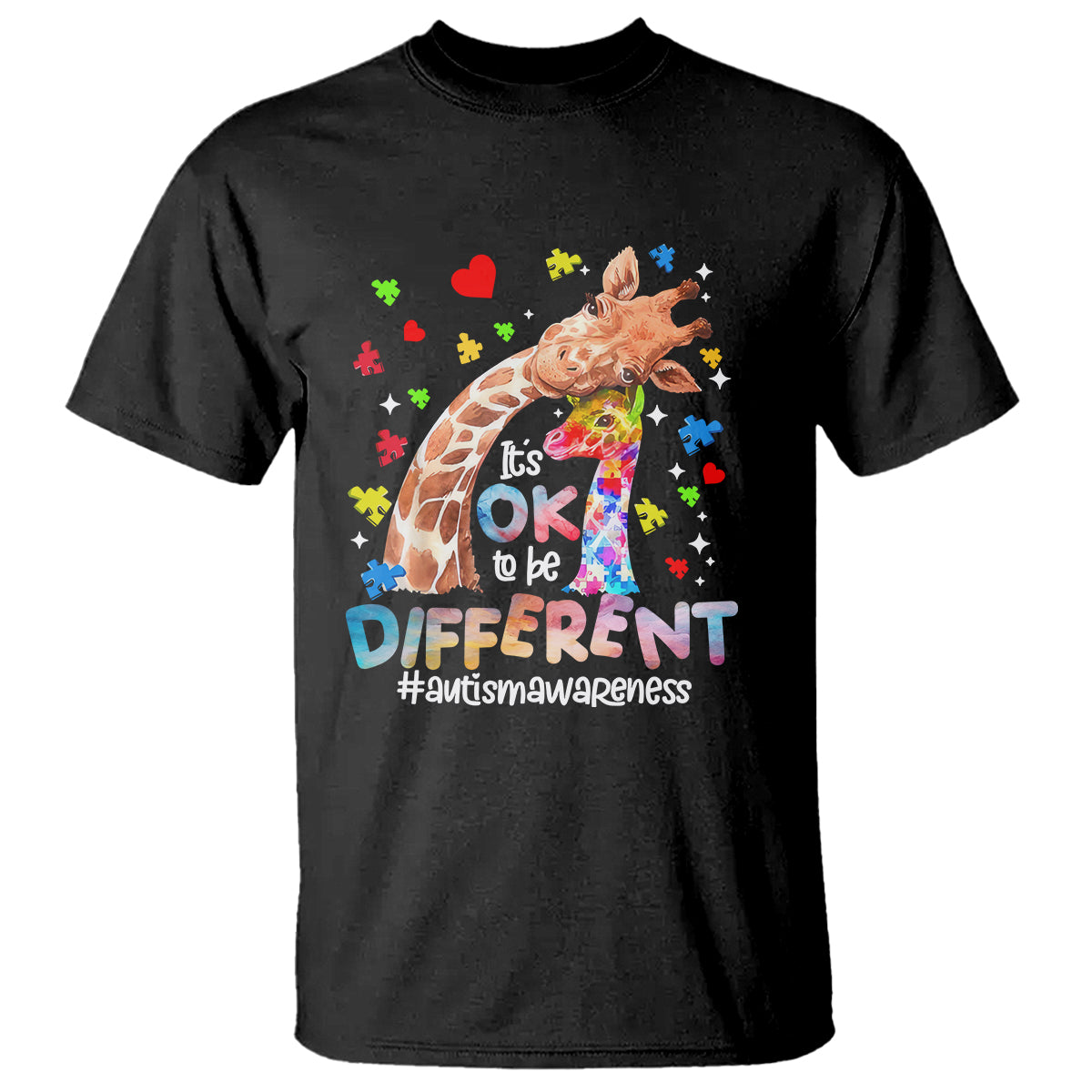 Giraffe Autism T Shirt It's Ok To Be Different Cute Mom And Baby - Wonder Print Shop