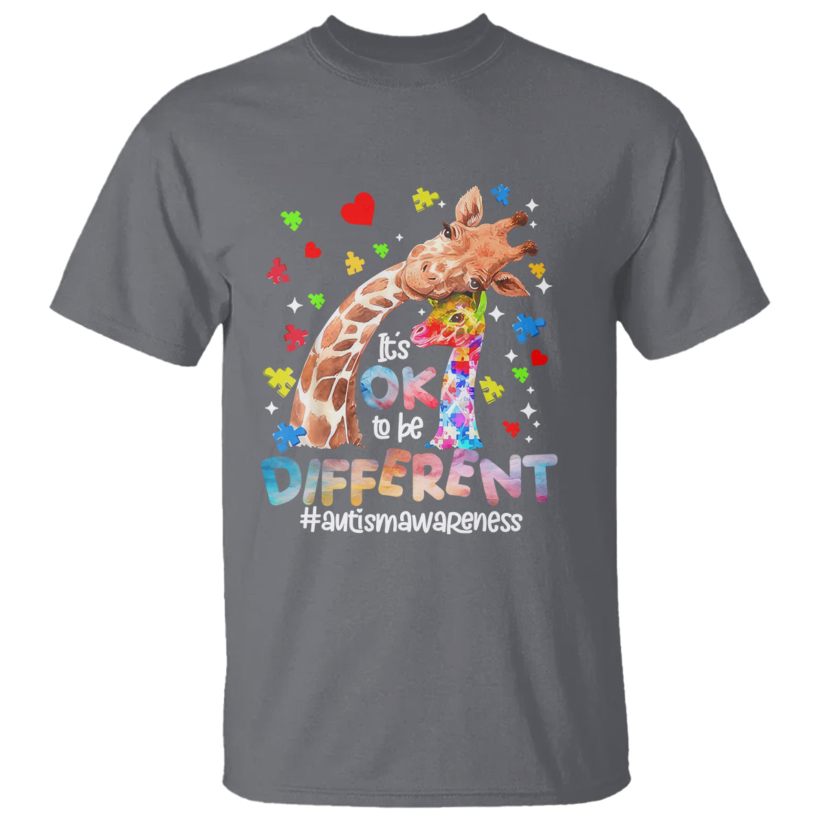 Giraffe Autism T Shirt It's Ok To Be Different Cute Mom And Baby - Wonder Print Shop