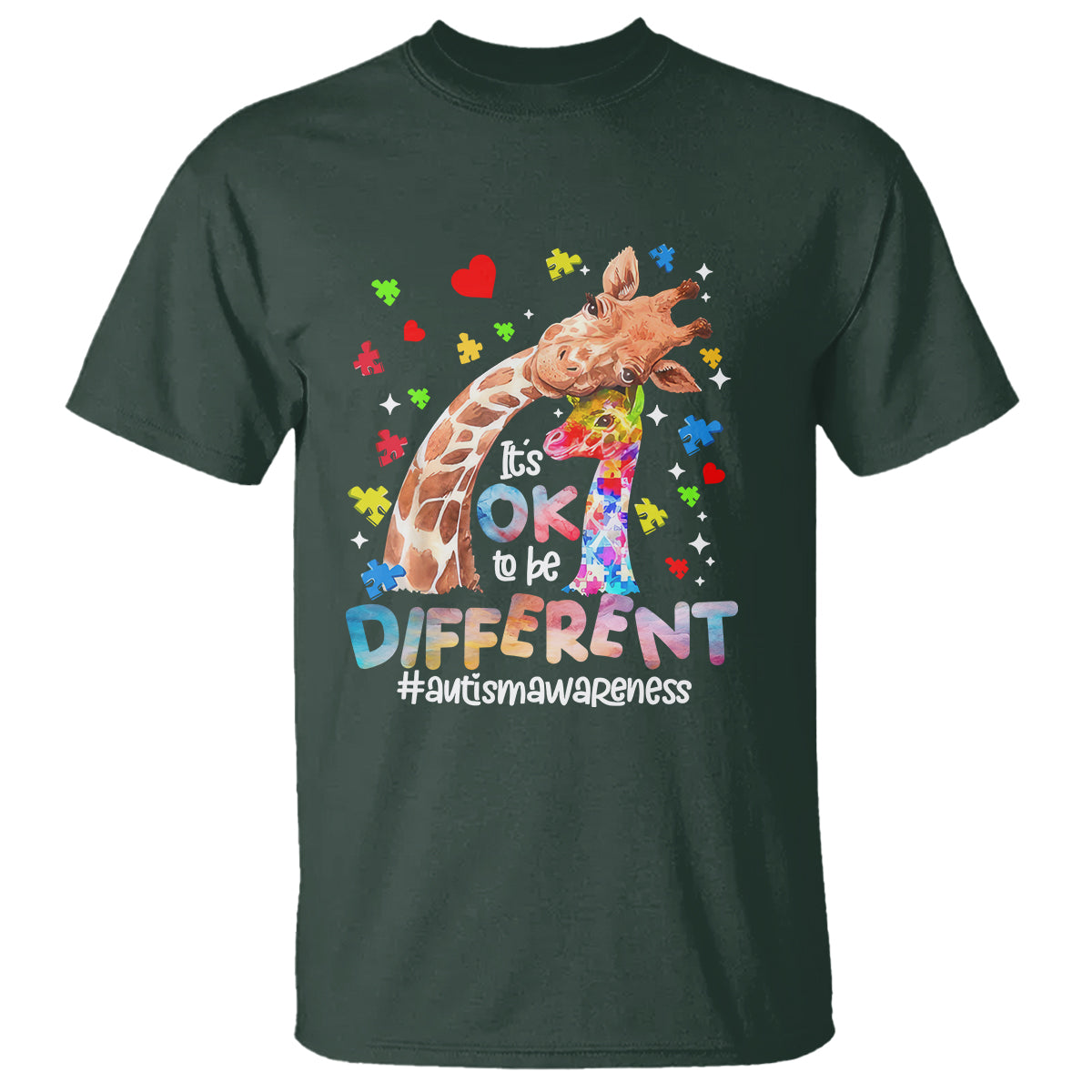 Giraffe Autism T Shirt It's Ok To Be Different Cute Mom And Baby - Wonder Print Shop