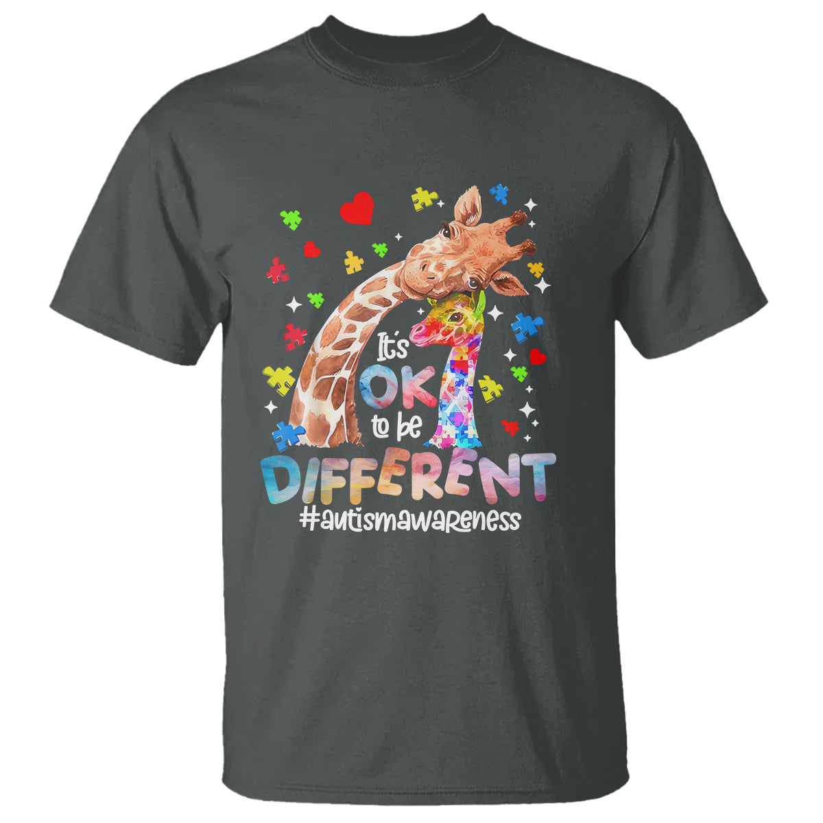Giraffe Autism T Shirt It's Ok To Be Different Cute Mom And Baby - Wonder Print Shop