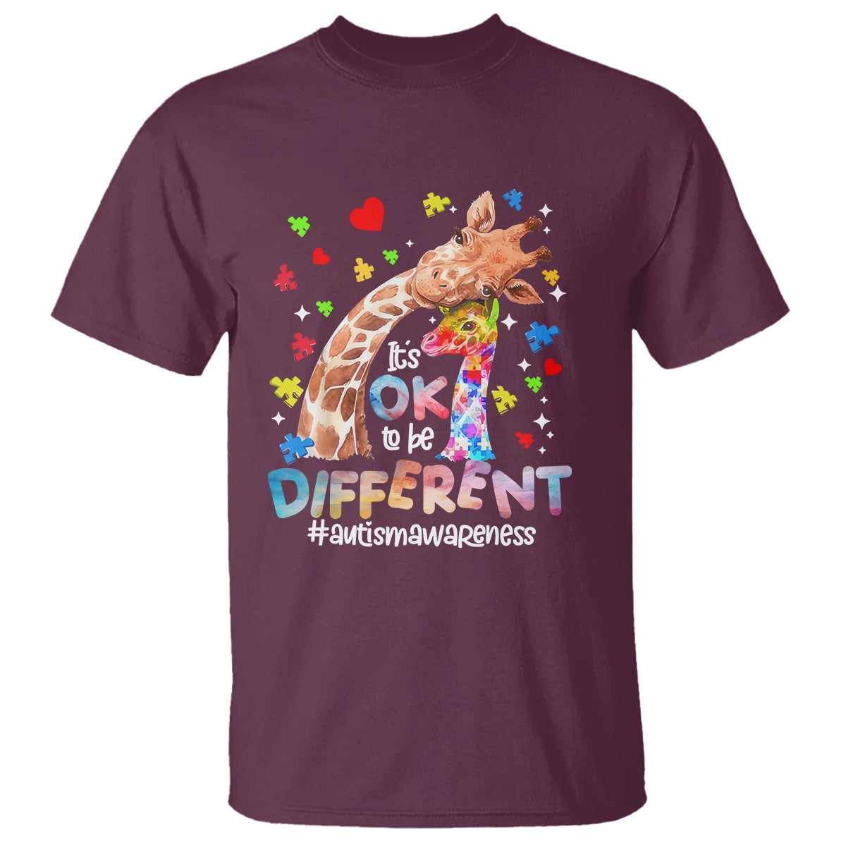 Giraffe Autism T Shirt It's Ok To Be Different Cute Mom And Baby - Wonder Print Shop