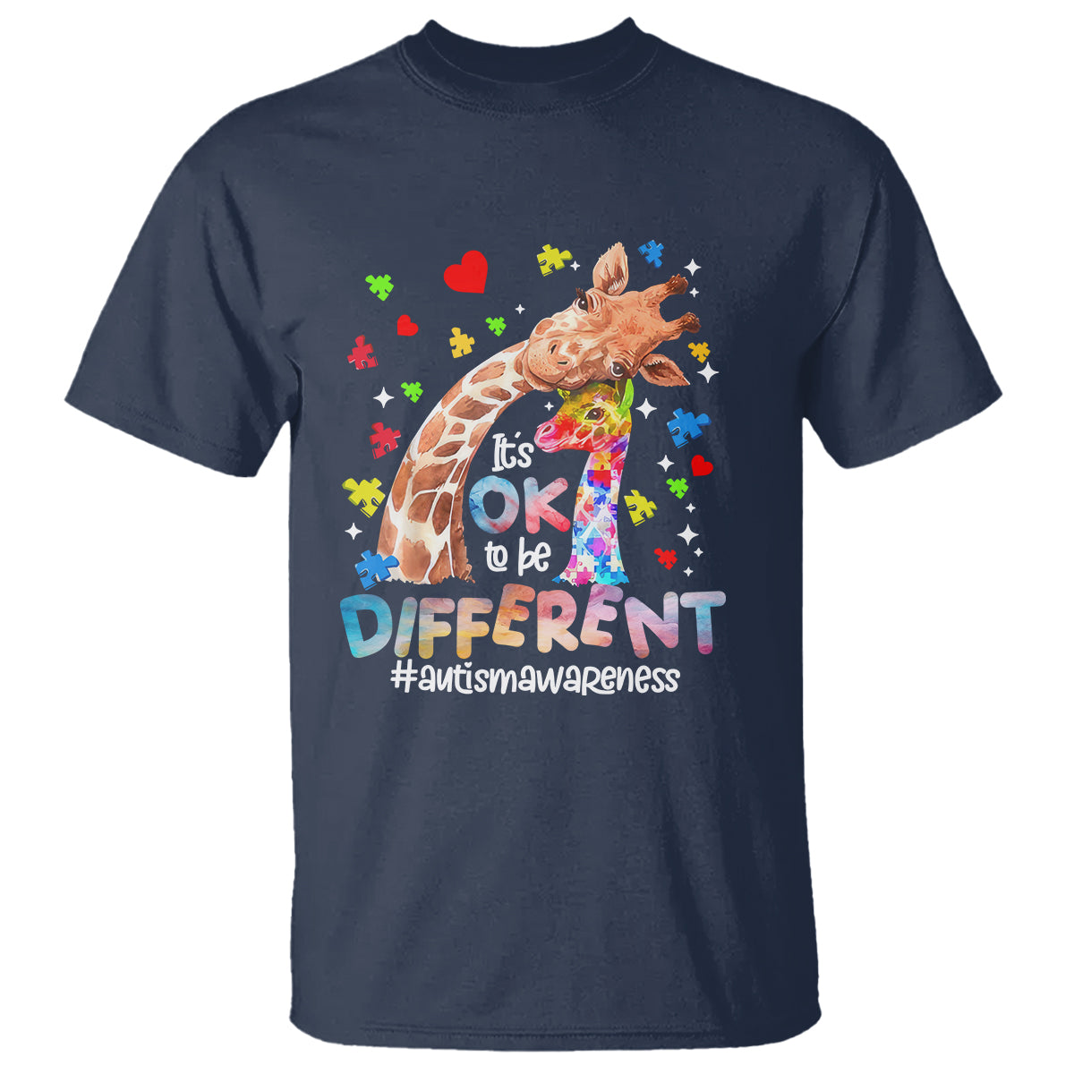 Giraffe Autism T Shirt It's Ok To Be Different Cute Mom And Baby - Wonder Print Shop