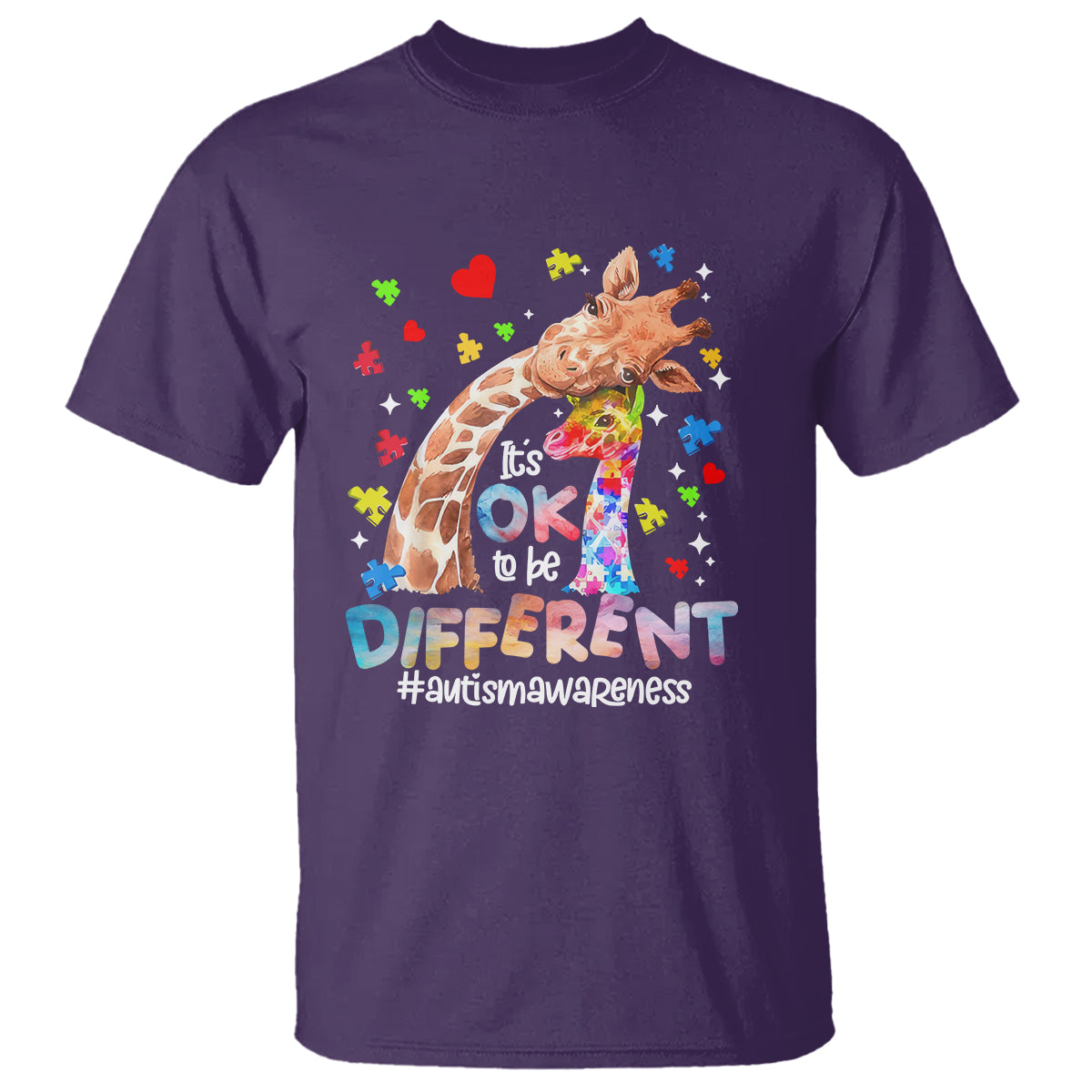 Giraffe Autism T Shirt It's Ok To Be Different Cute Mom And Baby - Wonder Print Shop