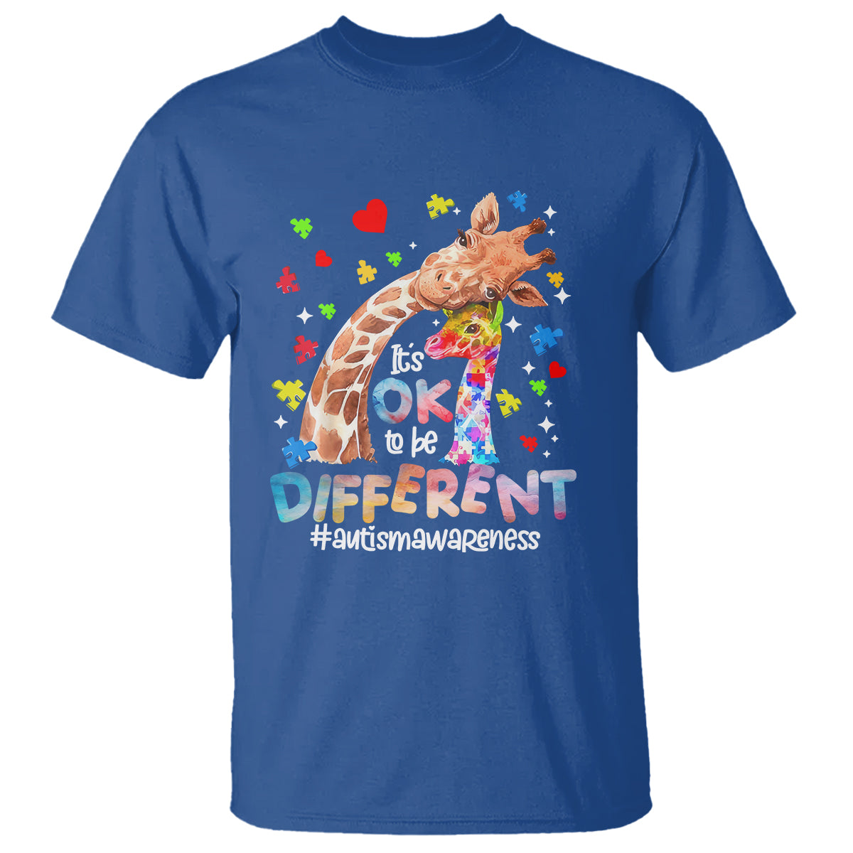 Giraffe Autism T Shirt It's Ok To Be Different Cute Mom And Baby - Wonder Print Shop