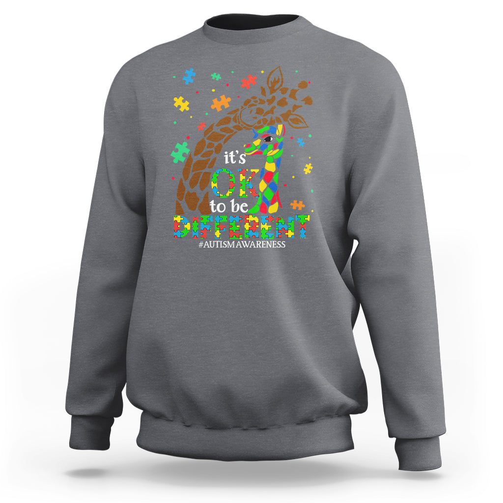 Giraffe Autism Sweatshirt Its Ok To Be Different Giraffe Mom And Baby - Wonder Print Shop