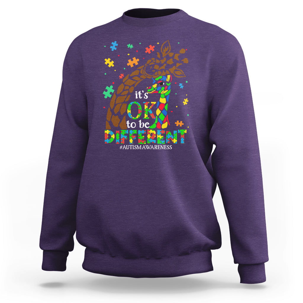Giraffe Autism Sweatshirt Its Ok To Be Different Giraffe Mom And Baby - Wonder Print Shop