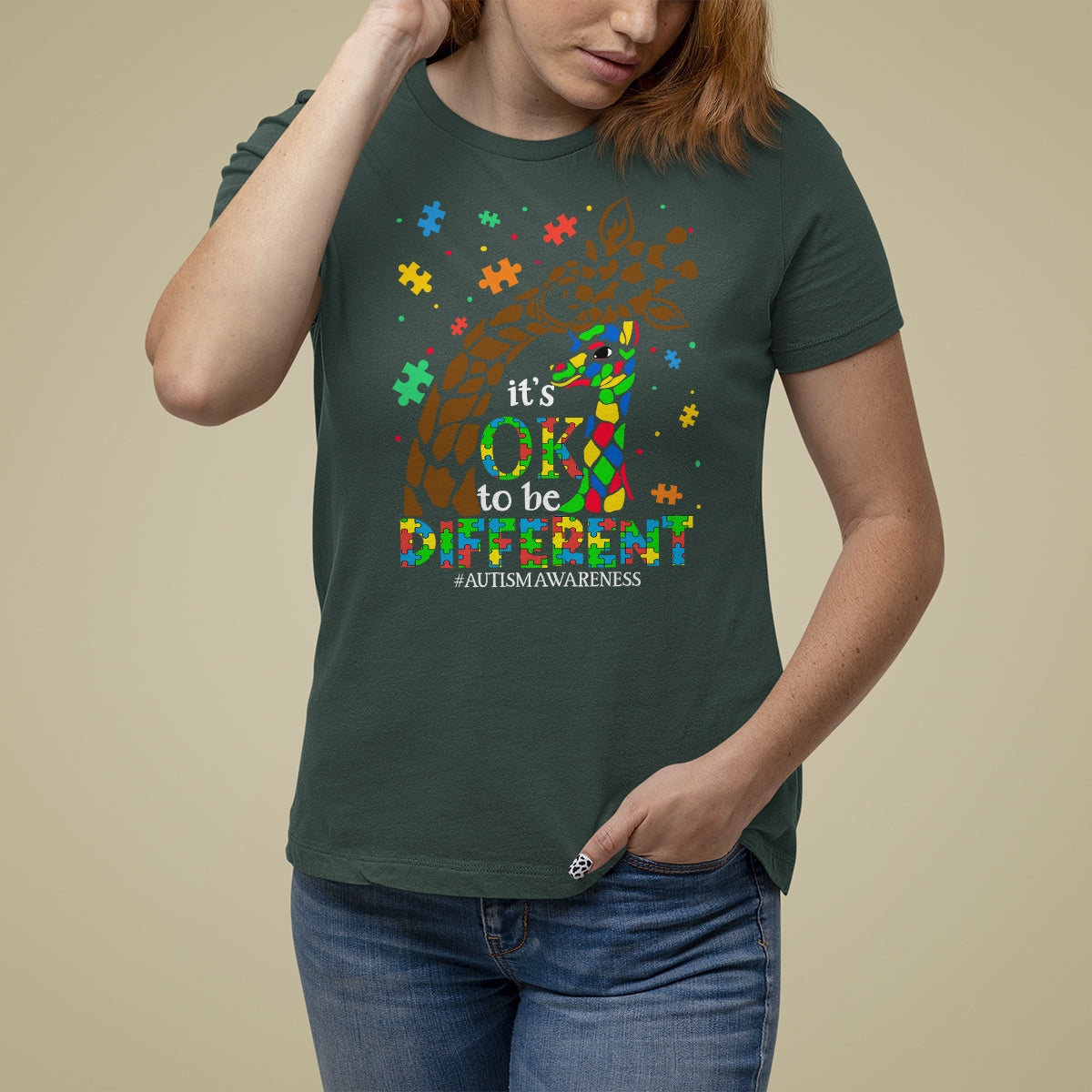 Giraffe Autism T Shirt For Women Its Ok To Be Different Giraffe Mom And Baby - Wonder Print Shop