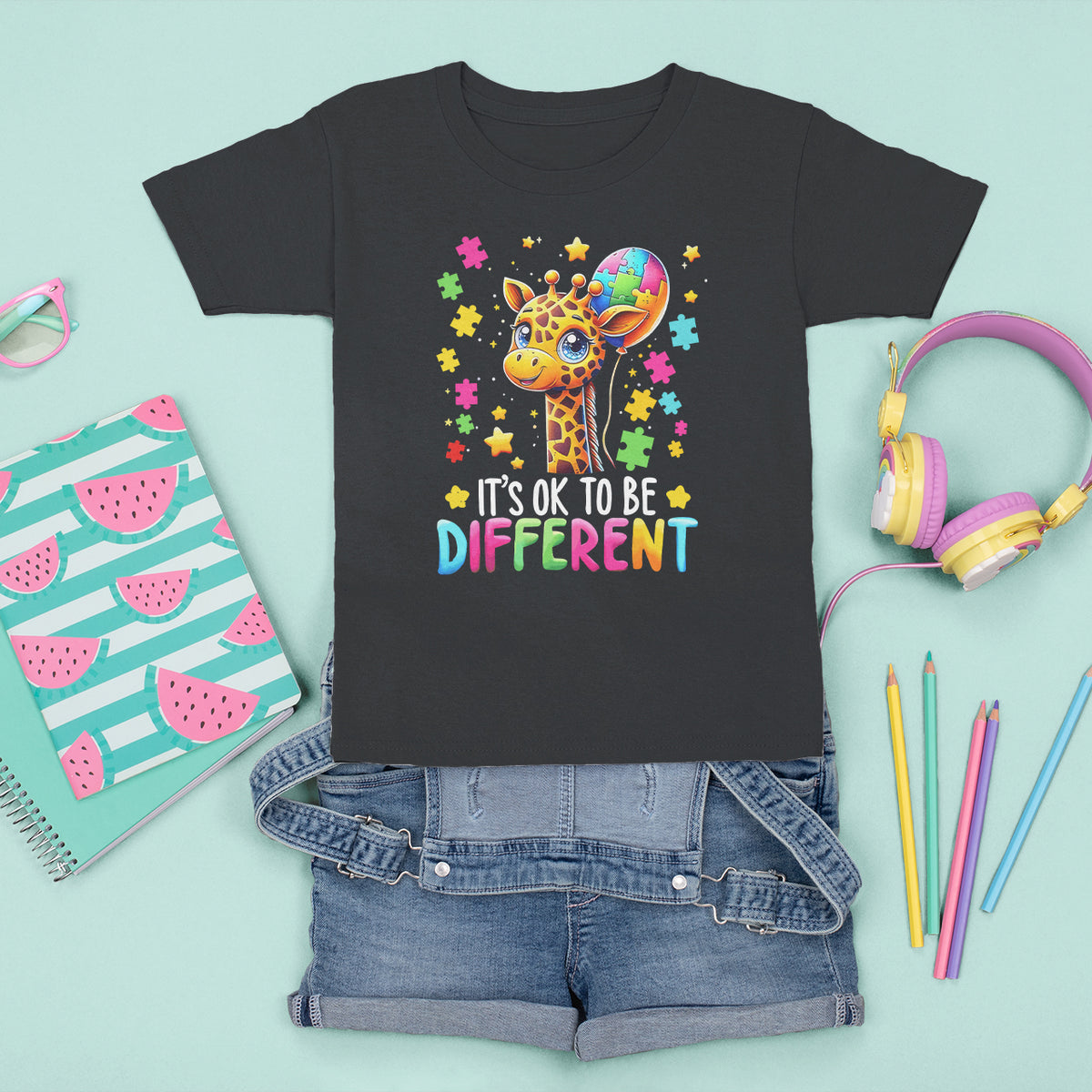 Autism Month T Shirt For Kid It's Ok To Be Different Cute Jigsaw Puzzle Balloon - Wonder Print Shop