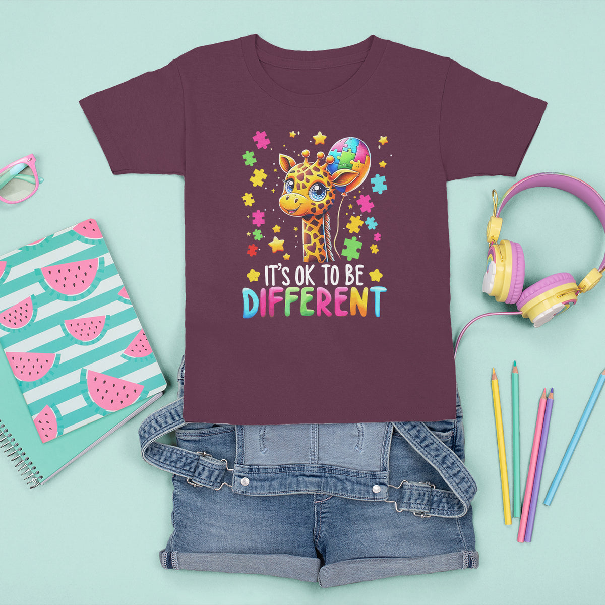 Autism Month T Shirt For Kid It's Ok To Be Different Cute Jigsaw Puzzle Balloon - Wonder Print Shop