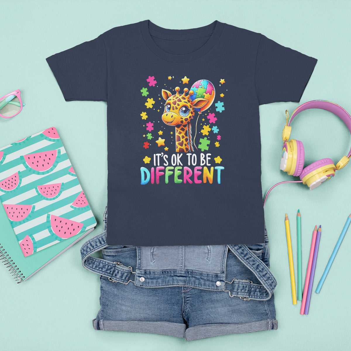 Autism Month T Shirt For Kid It's Ok To Be Different Cute Jigsaw Puzzle Balloon - Wonder Print Shop