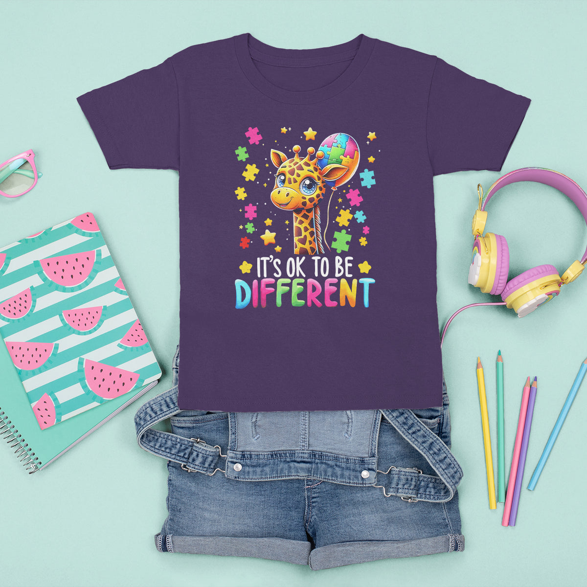 Autism Month T Shirt For Kid It's Ok To Be Different Cute Jigsaw Puzzle Balloon - Wonder Print Shop