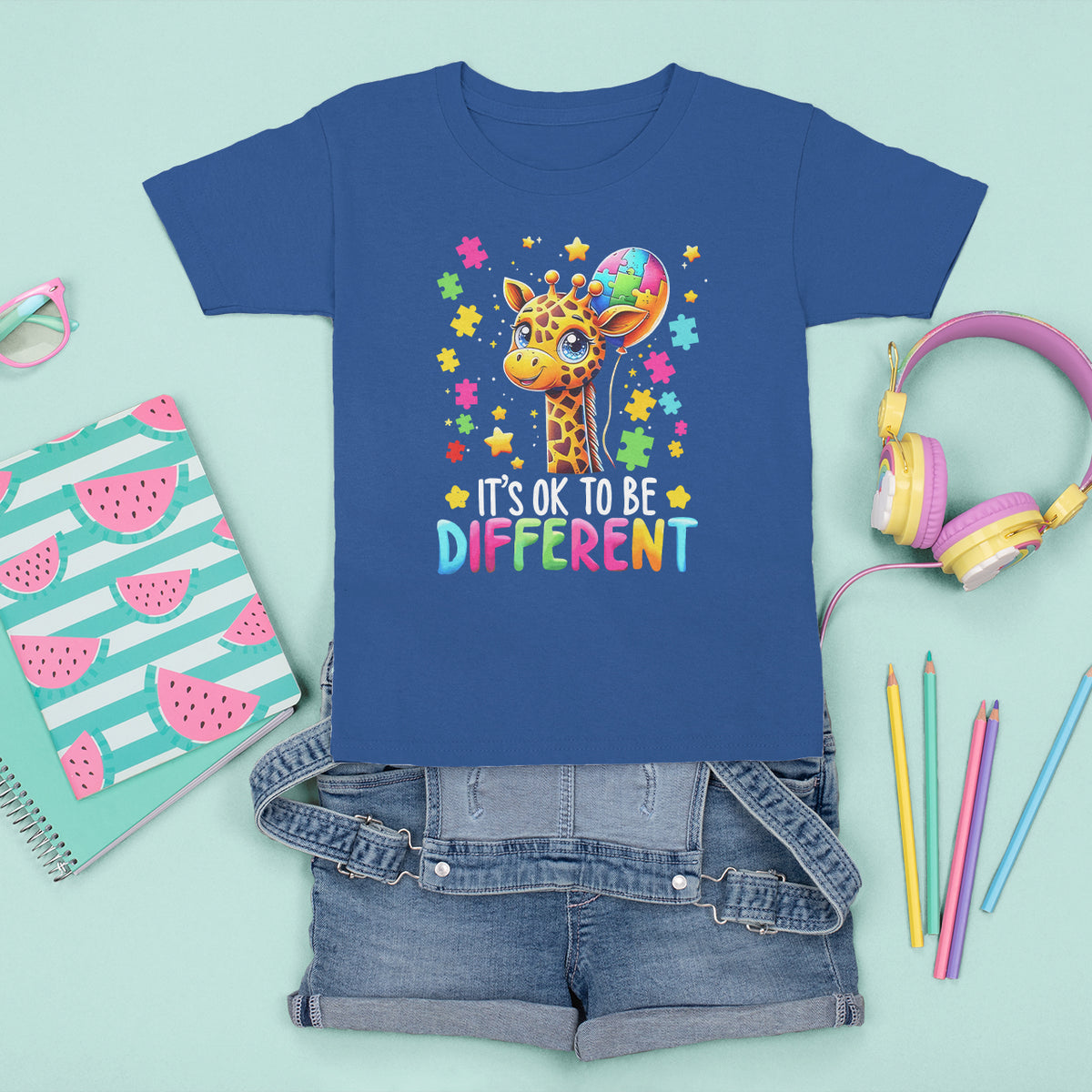 Autism Month T Shirt For Kid It's Ok To Be Different Cute Jigsaw Puzzle Balloon - Wonder Print Shop