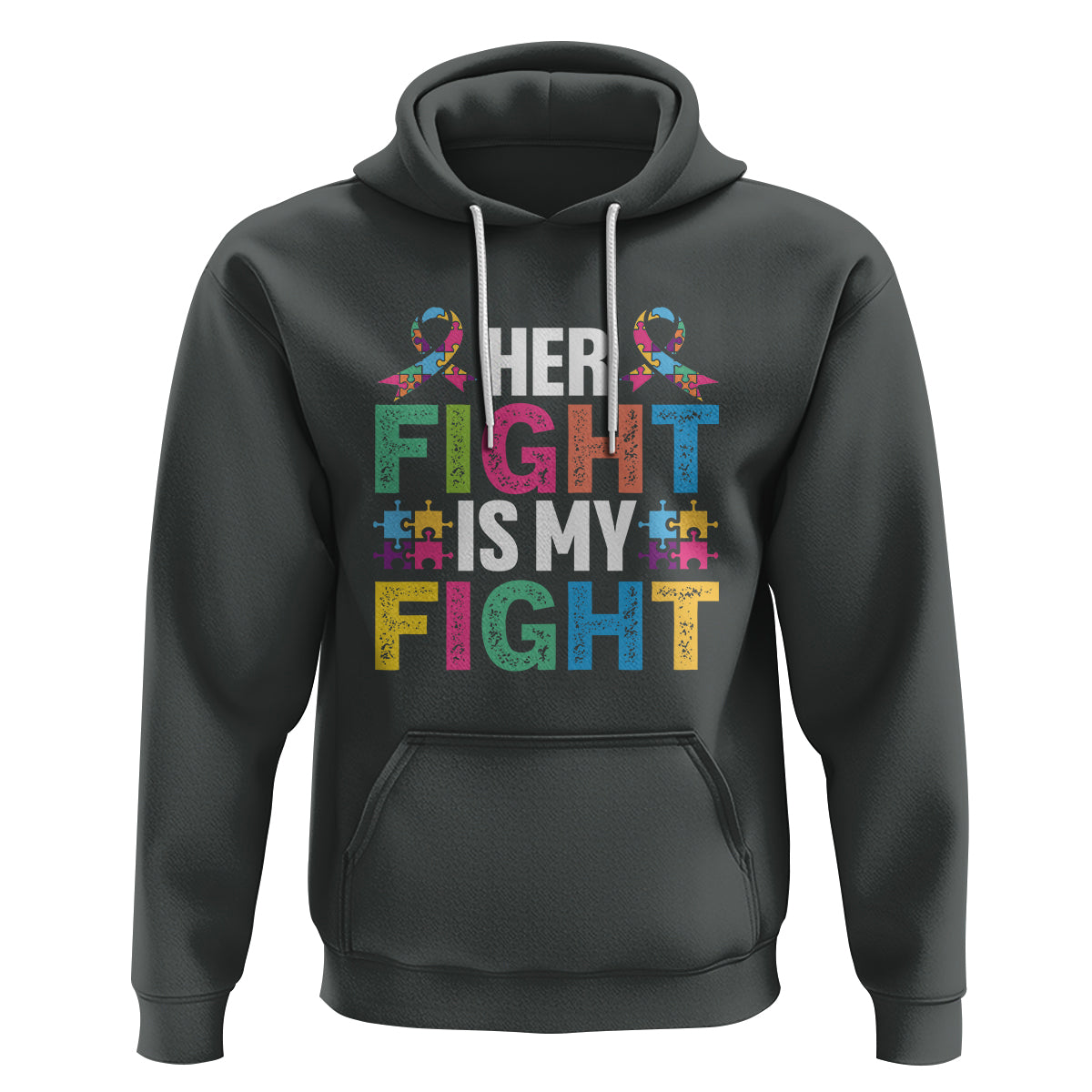 Autism Support Hoodie Her Fight is My Fight Warriors Jigsaw Fighters Puzzle Ribbon - Wonder Print Shop