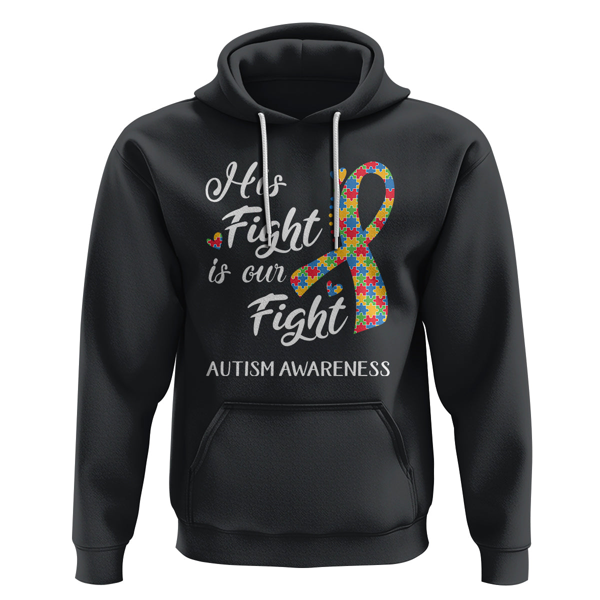 Autism Support Hoodie His Fight is My Fight Jigsaw Puzzle Ribbon - Wonder Print Shop