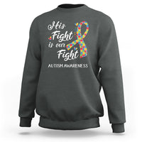 Autism Support Sweatshirt His Fight is My Fight Jigsaw Puzzle Ribbon - Wonder Print Shop