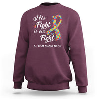 Autism Support Sweatshirt His Fight is My Fight Jigsaw Puzzle Ribbon - Wonder Print Shop