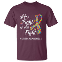 Autism Support T Shirt His Fight is My Fight Jigsaw Puzzle Ribbon - Wonder Print Shop