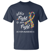 Autism Support T Shirt His Fight is My Fight Jigsaw Puzzle Ribbon - Wonder Print Shop