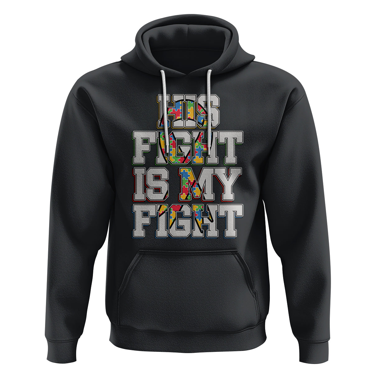 Autism Awarenees Hoodie His Fight Is My Fight Puzzle Ribbon - Wonder Print Shop