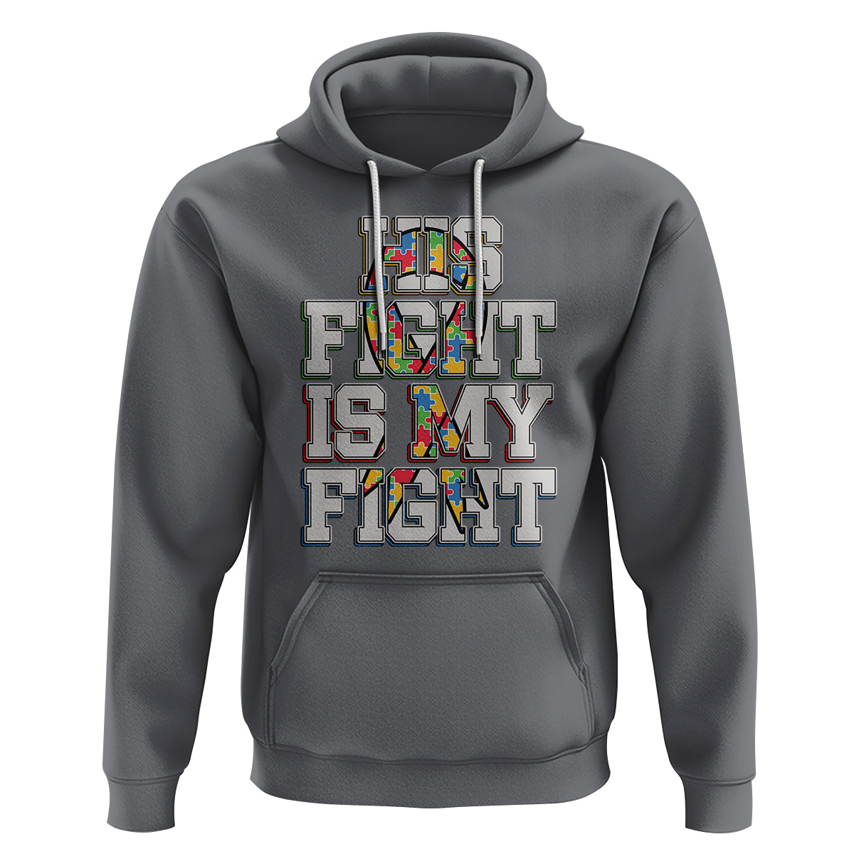 Autism Awarenees Hoodie His Fight Is My Fight Puzzle Ribbon - Wonder Print Shop