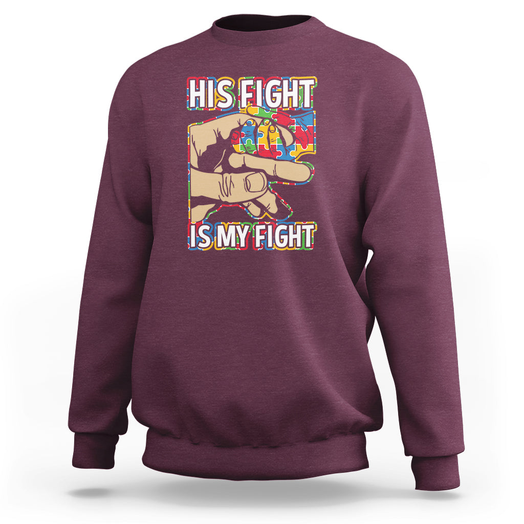 Autism Support Sweatshirt His Fight is My Fight Jigsaw Puzzle Little Hand Holding - Wonder Print Shop