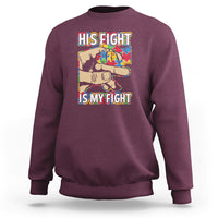 Autism Support Sweatshirt His Fight is My Fight Jigsaw Puzzle Little Hand Holding - Wonder Print Shop