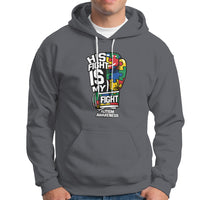 Autism Awareness Hoodie His Fight is My Fight Jigsaw Puzzle Boxing Glove - Wonder Print Shop