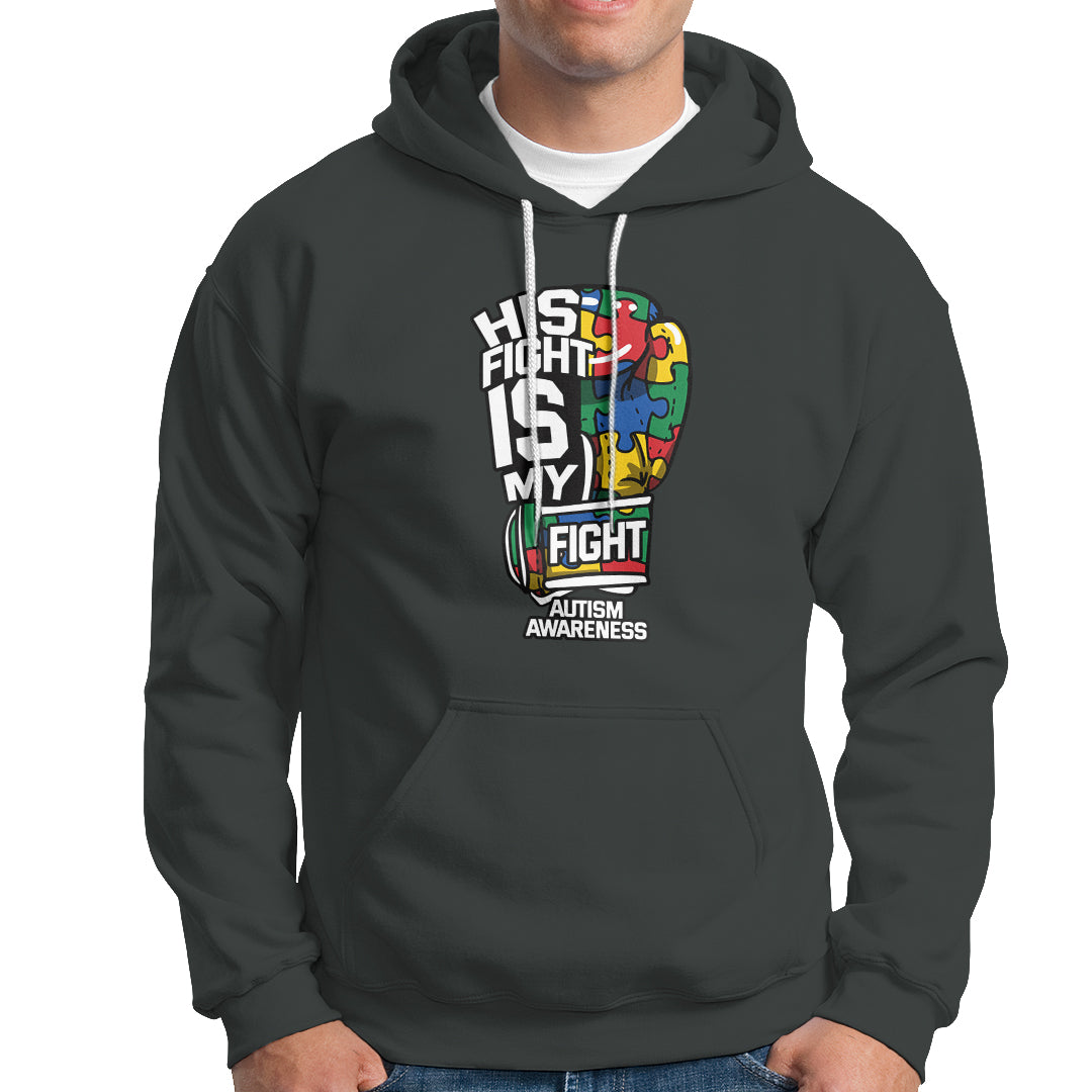 Autism Awareness Hoodie His Fight is My Fight Jigsaw Puzzle Boxing Glove - Wonder Print Shop