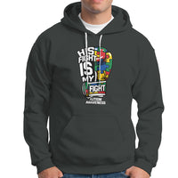 Autism Awareness Hoodie His Fight is My Fight Jigsaw Puzzle Boxing Glove - Wonder Print Shop