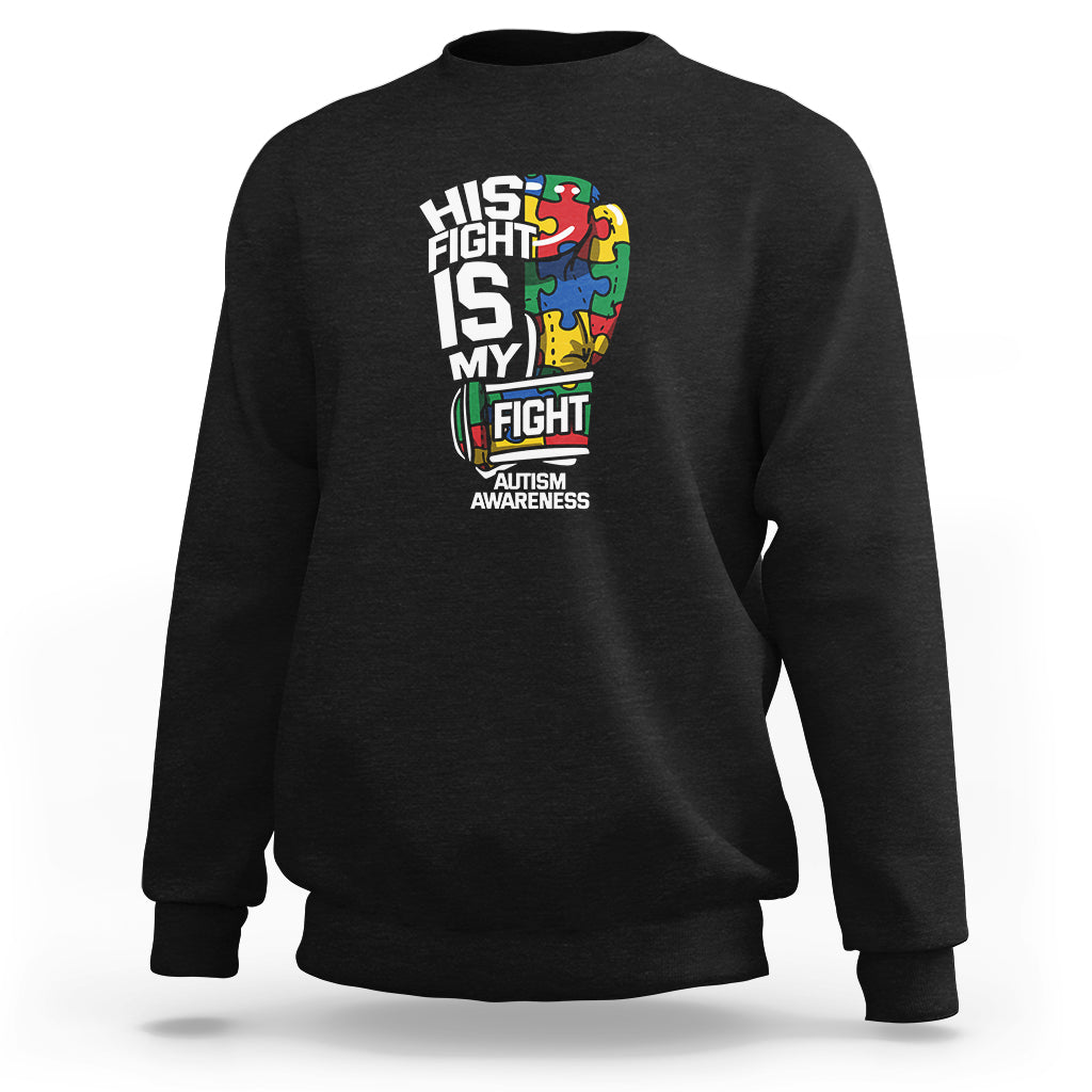 Autism Awareness Sweatshirt His Fight is My Fight Jigsaw Puzzle Boxing Glove - Wonder Print Shop