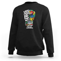 Autism Awareness Sweatshirt His Fight is My Fight Jigsaw Puzzle Boxing Glove - Wonder Print Shop